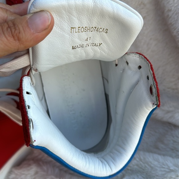 BRIGHT LEATHER SUEDE "REETH" "BURBERRY" LETTERING LOGO HI TOP LACE UP SNEAKERS - Picture 10 of 11